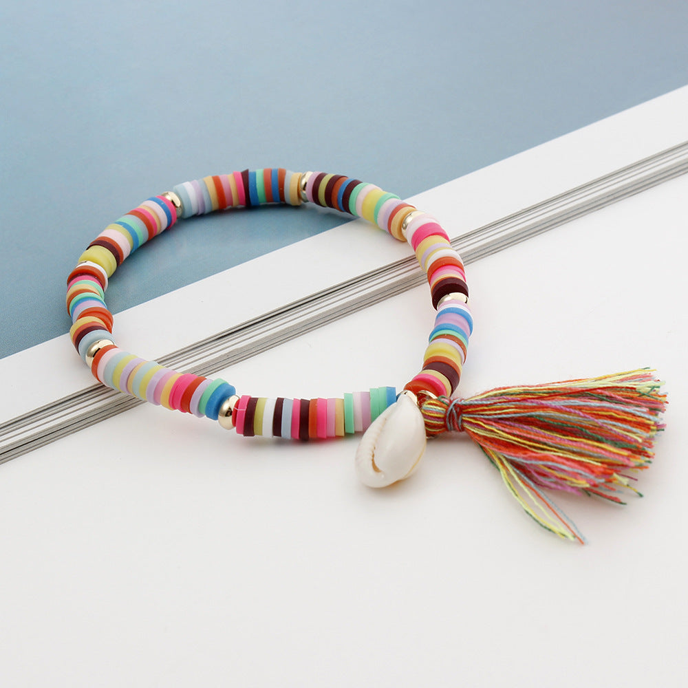 Wholesale Colorful Soft Pottery Shell Tassel Bracelet